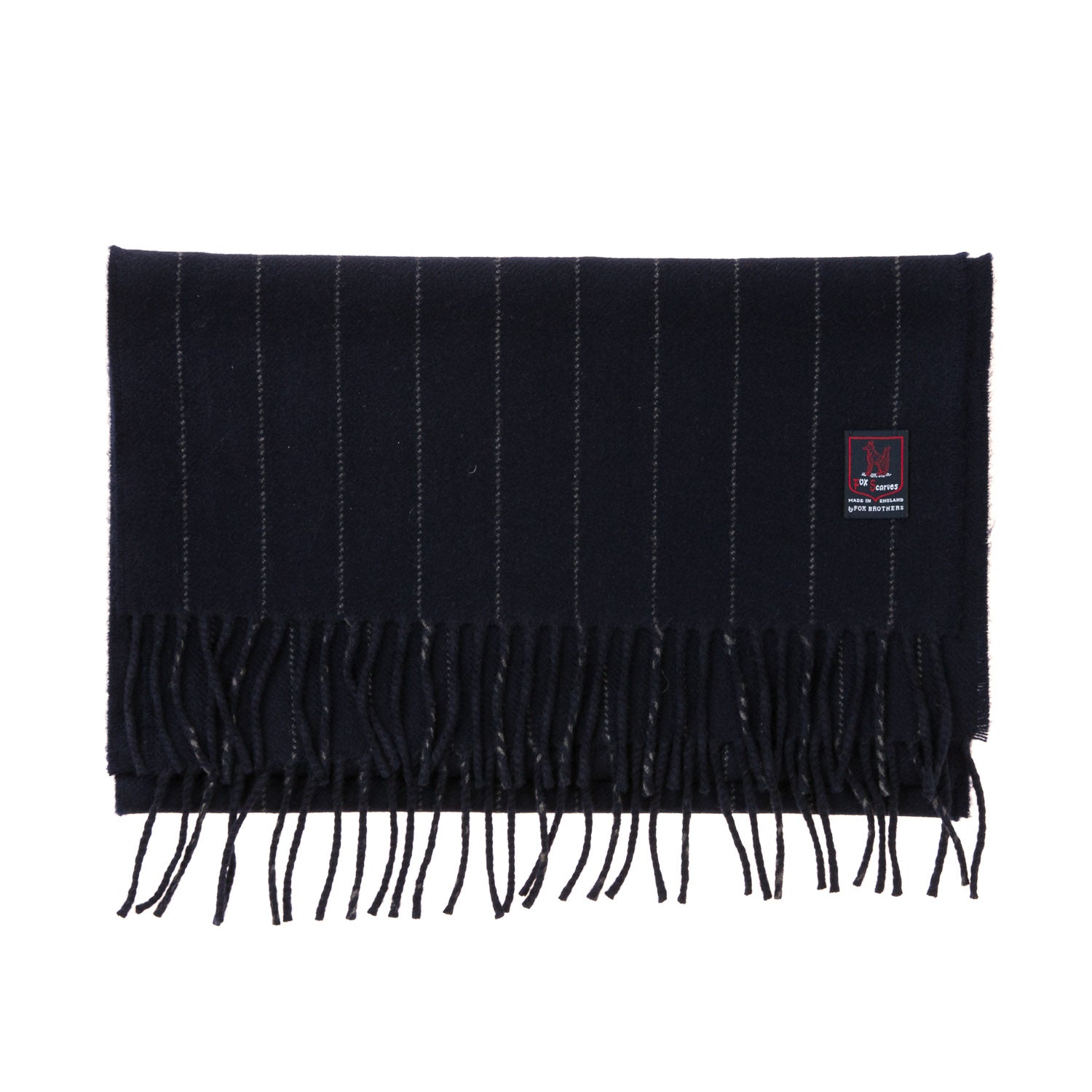 Fox Brothers x MJ: Dark Blue Scarf "Fox Pin-Stripe" made of Cashmere and Merino Wool